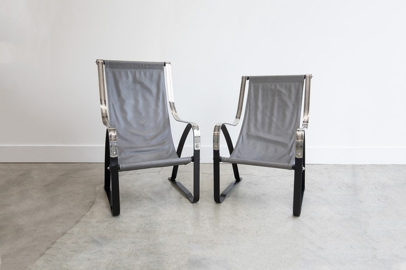 Vintage Salvatore Bevelacqua Machine Age, McKay Craft Cantilevered Sling Lounge Chairs circa 1930s image 1