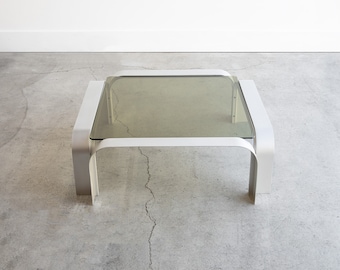 Vintage German Space Age Coffee Table Sculptural Aluminium & Smoked Glass | 1960