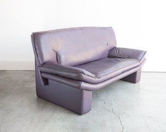 SOLD | Vintage Postmodern Nicoletti Salotti Italian Leather Settee Loveseat circa 1980 Muted Purple