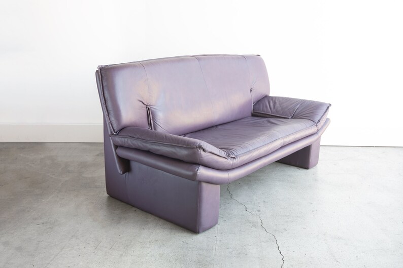 SOLD Vintage Postmodern Nicoletti Salotti Italian Leather Settee Loveseat circa 1980 Muted Purple image 1
