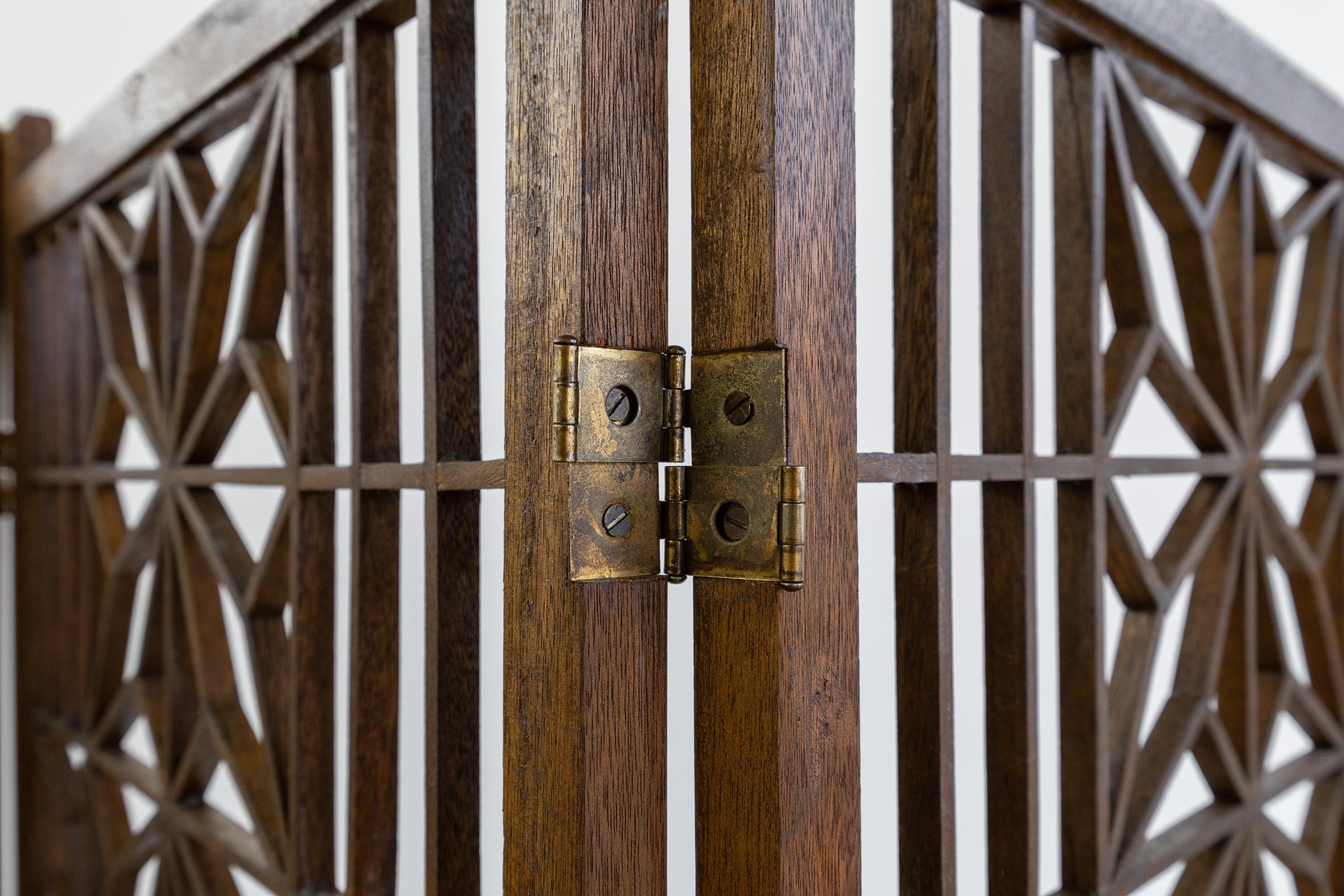 Vintage Japanese Mid-century Modern Teak Shoji Six-panel Folding
