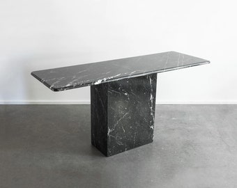 Vintage Italian Black Marble Console Table circa 1970s, Postmodern