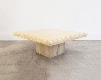 Italian Travertine Pedestal Coffee Table, Stamped Made in Italy Stone International | 1980