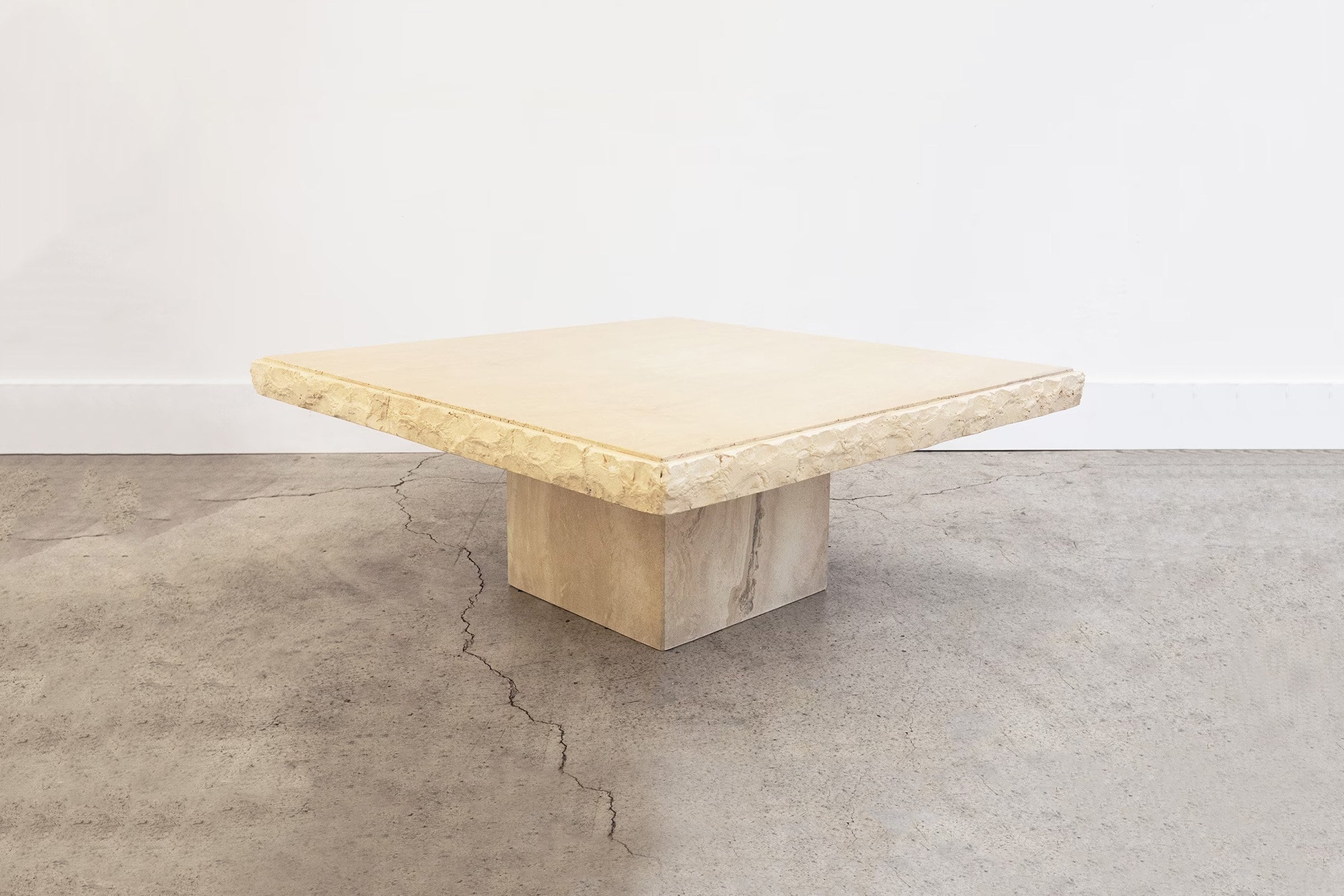 Table Basse En Travertin Vintage 1980 – Carrée 90x90 Cm, Design XXe