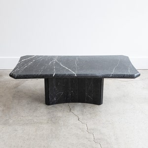 Vintage Postmodern Dark Serpentine Italian Marble Coffee Table Black, Gray, Muted Green, White image 1