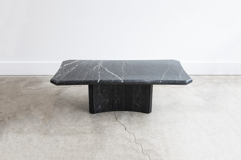 Vintage Postmodern Dark Serpentine Italian Marble Coffee Table Black, Gray, Muted Green, White image 1