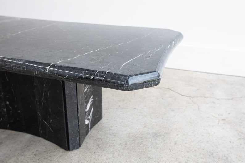 Vintage Postmodern Dark Serpentine Italian Marble Coffee Table Black, Gray, Muted Green, White image 4