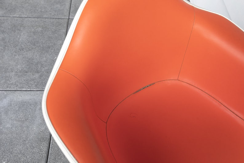 SOLD Vintage Eames Orange Red DAH Vinyl Padded Cream White Fiberglass Herman Miller Armchair image 4