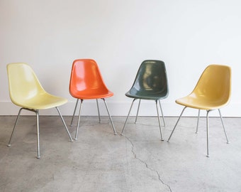 SOLD | Vintage Eames Dinning Chair Multicolor Set Rare Colors Charles Eames for Herman Miller Set of 4 Fiberglass Shell Dinning Chairs