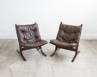 Vintage Ingmar Relling Brown Leather Siesta Chairs By Westnofa of Denmark c. 1960