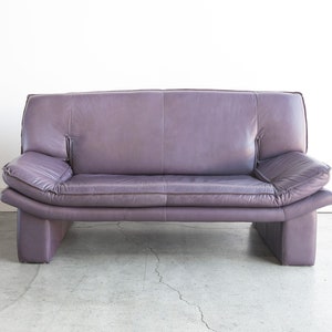 SOLD Vintage Postmodern Nicoletti Salotti Italian Leather Settee Loveseat circa 1980 Muted Purple image 2