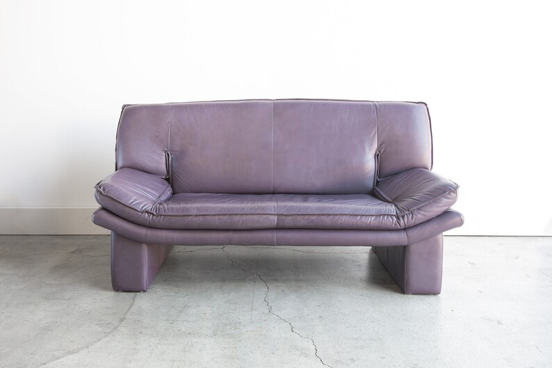 SOLD Vintage Postmodern Nicoletti Salotti Italian Leather Settee Loveseat circa 1980 Muted Purple image 2