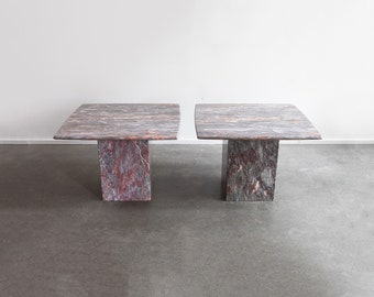 Vintage Cipollino Ondulato Italian Marble End Tables - Blush, Maroon, Ivory, Peach & Grey circa 1980s Postmodern