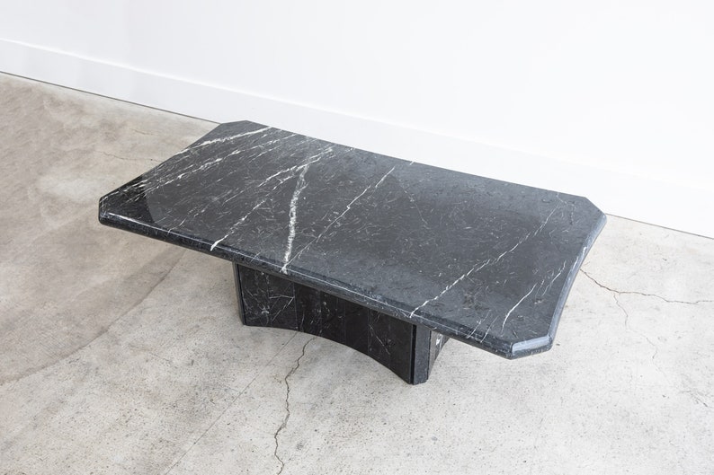 Vintage Postmodern Dark Serpentine Italian Marble Coffee Table Black, Gray, Muted Green, White image 3