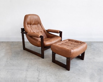 Percival Lafer MP-173 Earth Lounge Chair with Ottoman Brazilian Rosewood & Cognac Brown Leather | c. 1960