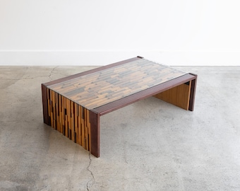 Vintage Percival Lafer Waterfall Mosaic Collapsible Coffee Table With Glass Top Circa | 1960