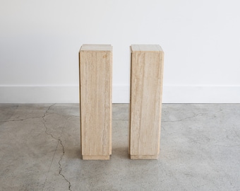 Vintage Italian Travertine Pedestals | Group of 2 | 1980s | Made in Italy