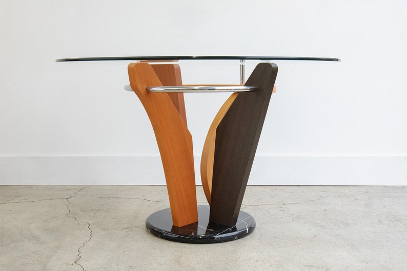 1980s Vintage Memphis Peter Shire Style Glass Top Dinning Table With Black Marble Base image 3