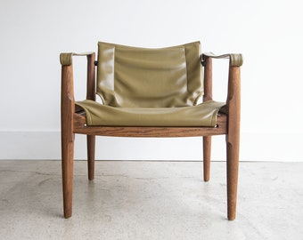 SOLD | Vintage 1960s Brown Saltman Safari Sling Lounge Chair Douglas Heaslett Made in Denmark