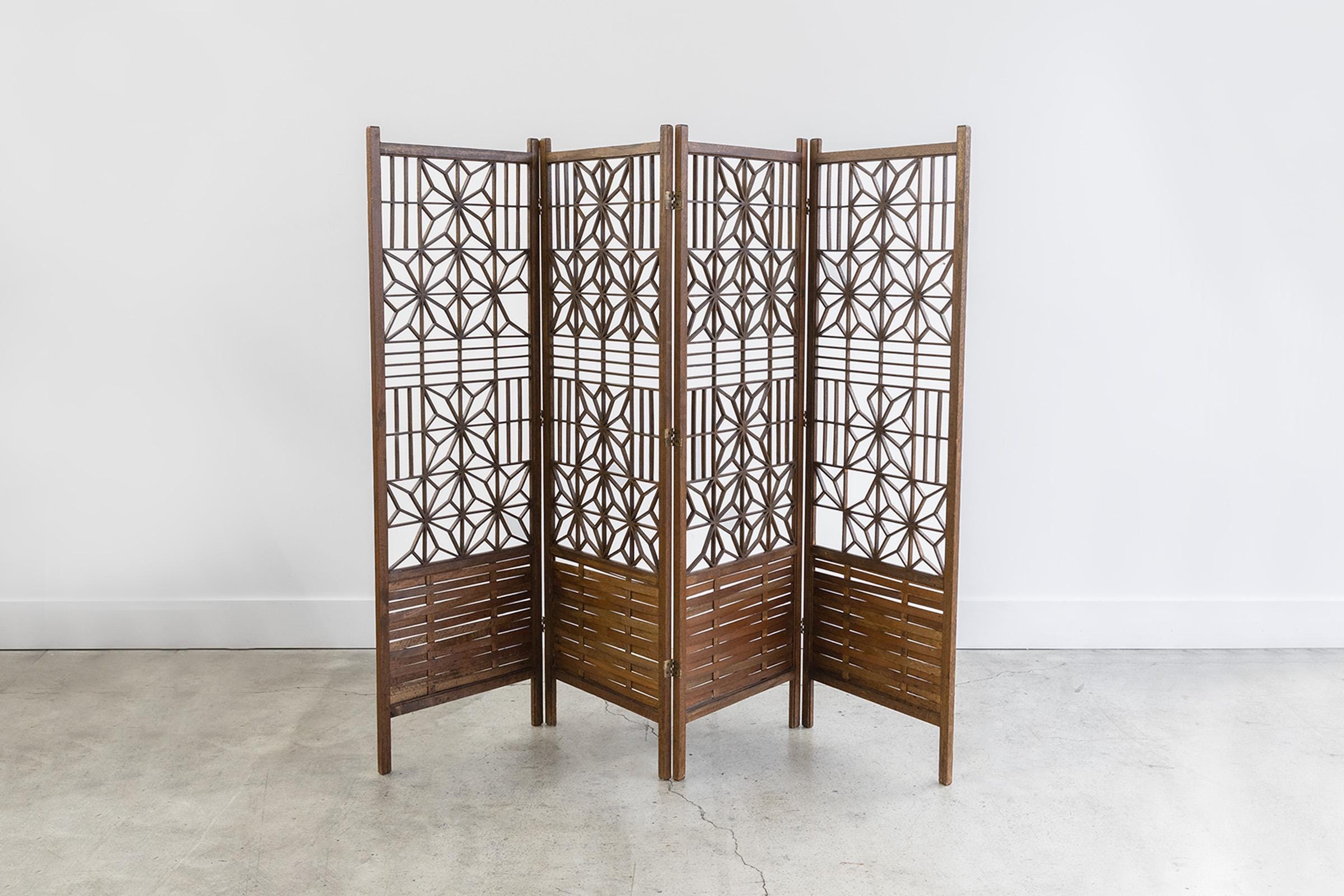 Vintage Japanese Mid-century Modern Teak Shoji Six-panel Folding