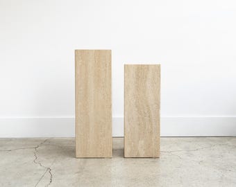 Vintage Italian Travertine Pedestals | Group of 2 | 1970s | Made in Italy