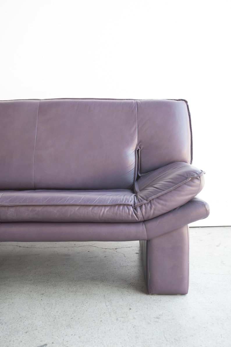 SOLD Vintage Postmodern Nicoletti Salotti Italian Leather Settee Loveseat circa 1980 Muted Purple image 5