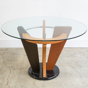 1980s Vintage Memphis Peter Shire Style Glass Top Dinning Table With Black Marble Base image 2