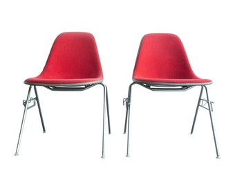 70s Eames for Herman Miller DSS Fiberglass Chairs Original Red Upholstery