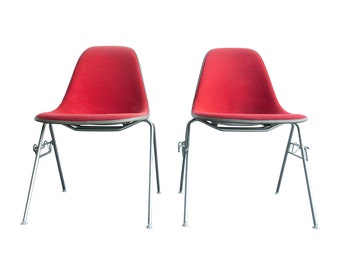 70s Vintage Eames for Herman Miller DSS Fiberglass Chairs Original Red Upholstery