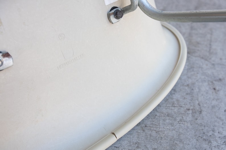 SOLD 70s Vintage Eames for Herman Miller Fiberglass Naugahyde Shell Arm Chair Padded H-base DAH chair Dark Blue image 6