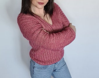 The Rose Sweater Easy Crochet Pattern PDF Ribbed Pullover Design Trendy Metallic Jumper DIY