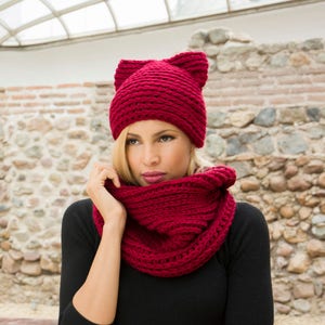 The Mariam Cat Hat Anfänger Winter Grobstrick Strickmütze Damen Pussyhat Ohren Strickmuster PDF Camel Stitch DIY