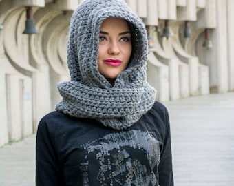 The Avielle Hooded Infinity Scarf PDF Crochet Pattern Unisex Chunky DIY Cowl