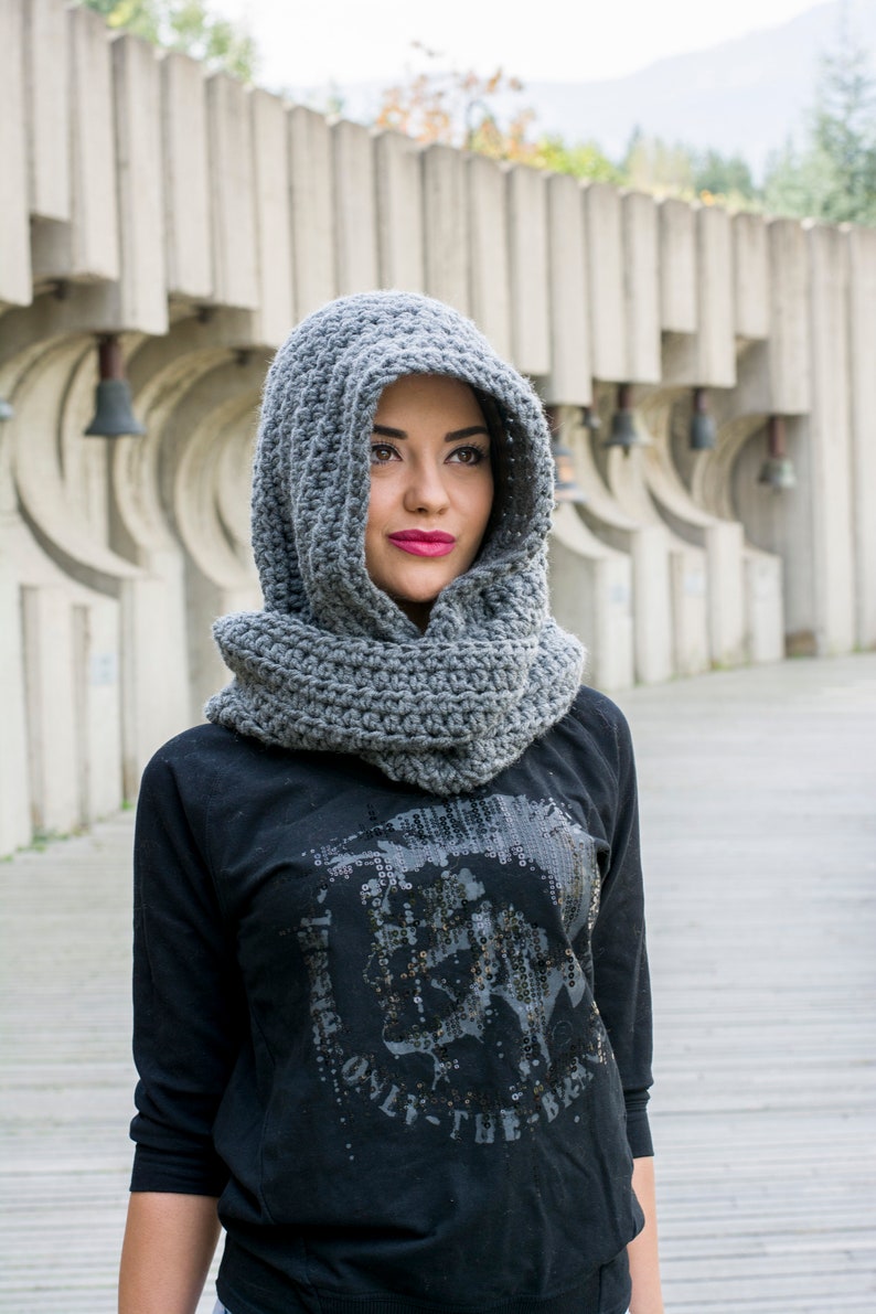 Avielle Hooded Infinity Scarf crochet pattern listing photo by AvarusCrochetDesigns