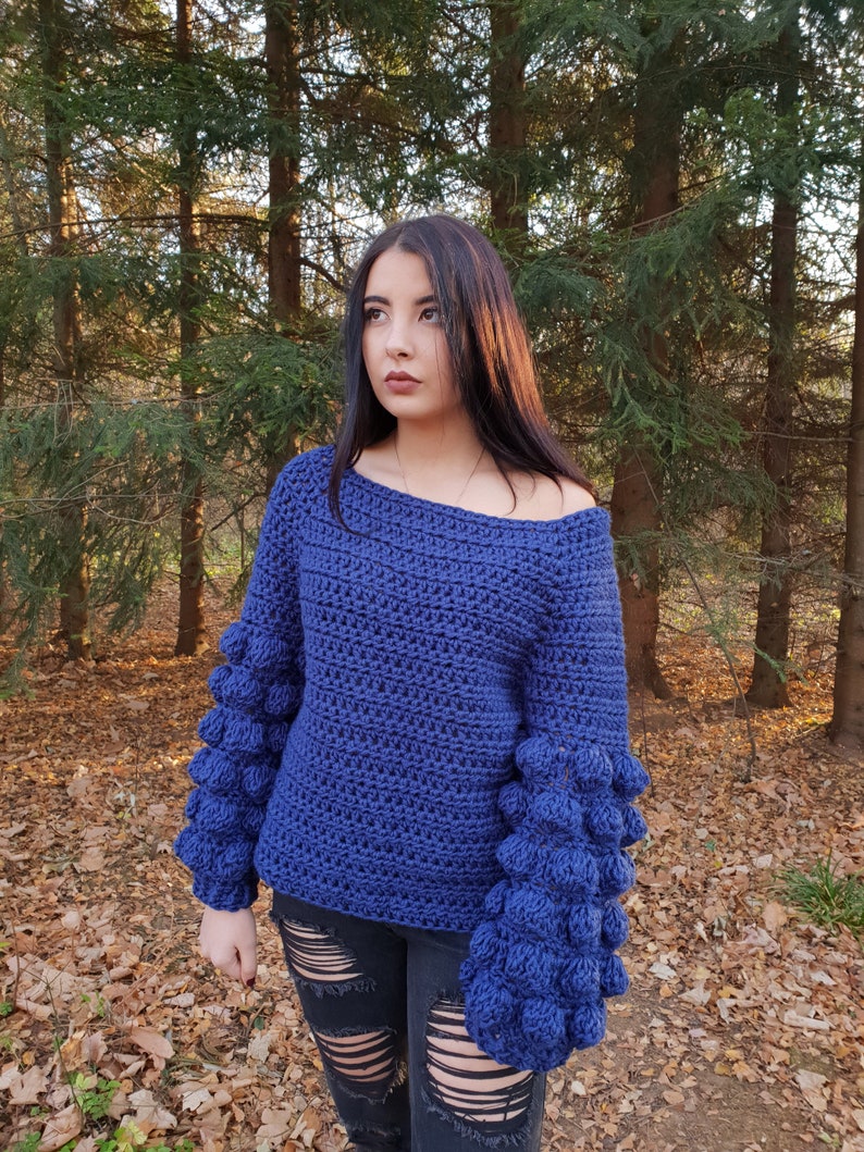 The Funky Chunky Sweater Crochet Pattern PDF Raglan Jumper Bobble Sleeve Pullover Design DIY image 5