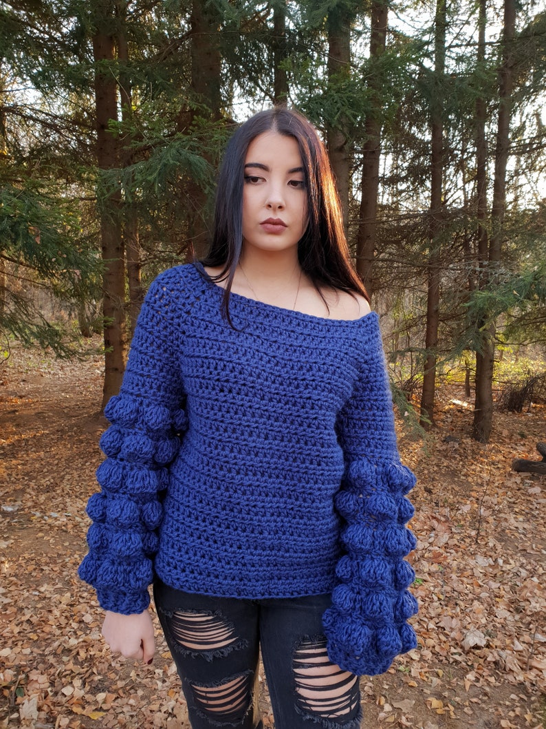 The Funky Chunky Sweater Crochet Pattern PDF Raglan Jumper Bobble Sleeve Pullover Design DIY image 2