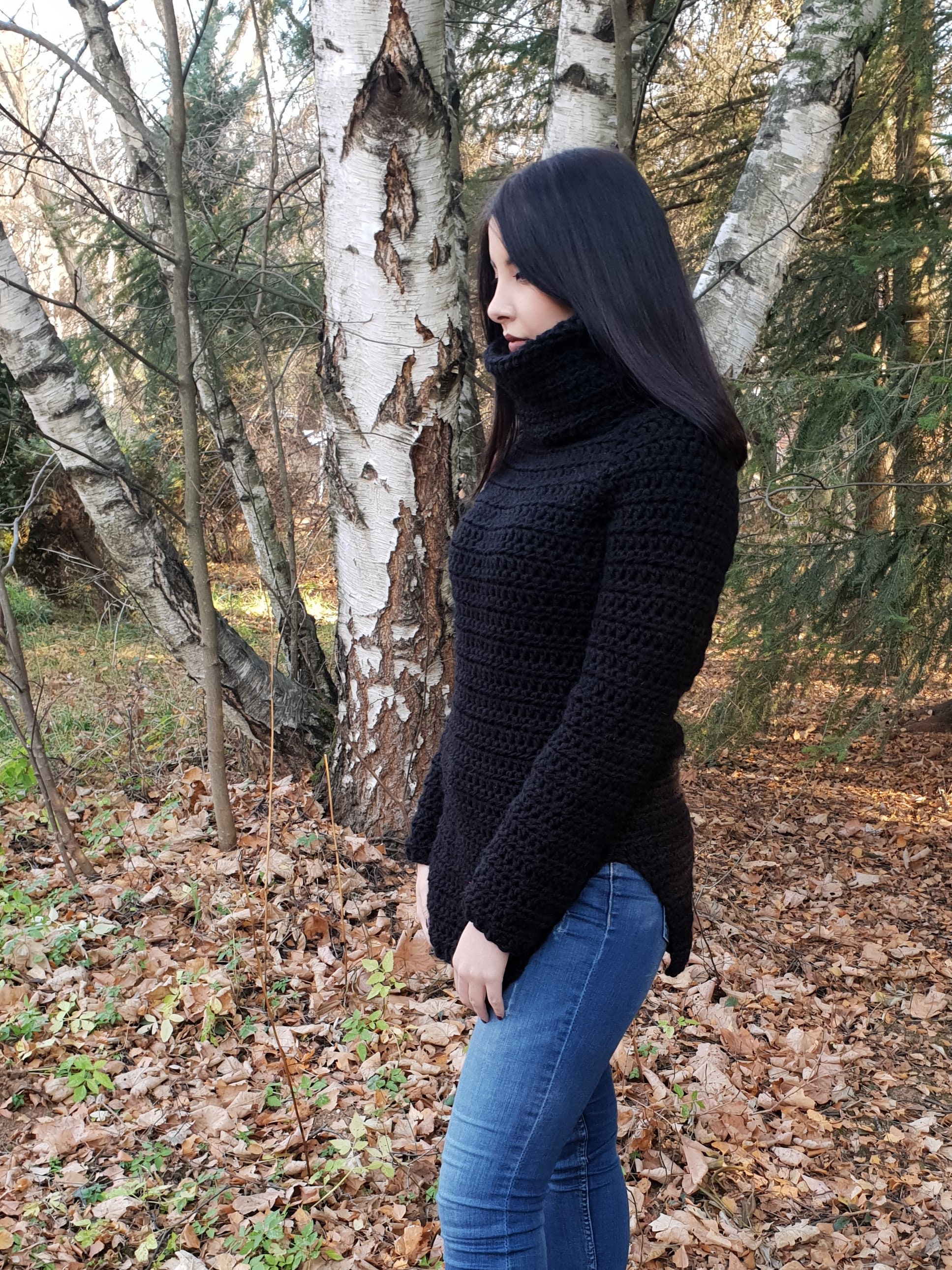 Turtleneck Sweater, Oversized Sweater Tunic, Black Sweaters for Women, Plus  Size Tunic, Wool Sweater, Stand up Collar Sweater 