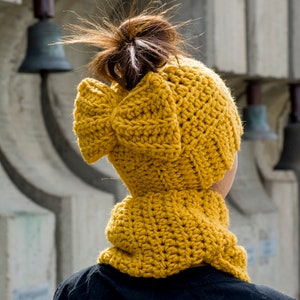 The Kaelah Hat Easy Crochet Pattern PDF Messy Bun Beanie with Bow Design DIY