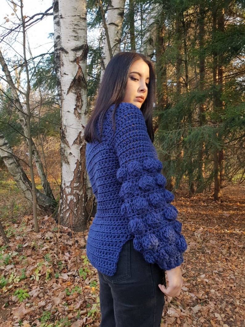 The Funky Chunky Sweater Crochet Pattern PDF Raglan Jumper Bobble Sleeve Pullover Design DIY image 6