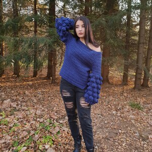 The Funky Chunky Sweater Crochet Pattern PDF Raglan Jumper Bobble Sleeve Pullover Design DIY image 4