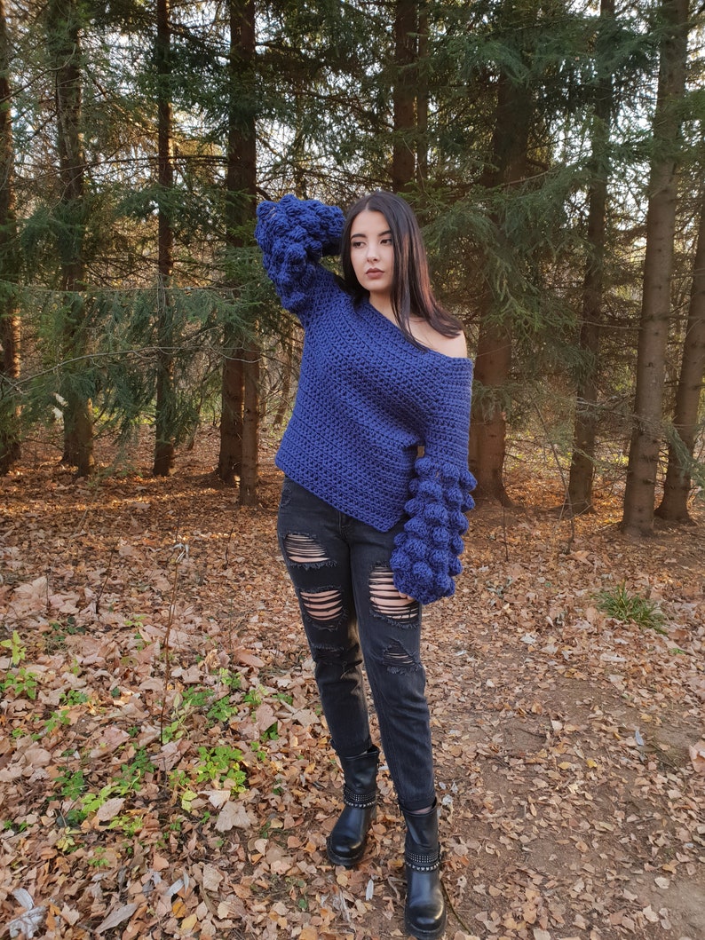 The Funky Chunky Sweater Crochet Pattern PDF Raglan Jumper Bobble Sleeve Pullover Design DIY image 4
