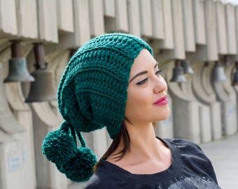 The Yeshi Hat Neck Warmer Easy Pattern PDF Womens or Mens Winter Chunky Crochet Cowl or Beanie with Pompoms DIY