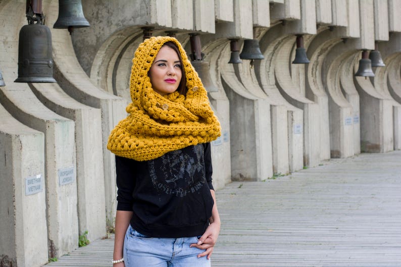 The Zizia Scarf Pattern PDF Chunky Winter Crochet Wrap Hooded Infinity Cowl Design DIY image 1