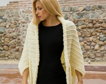 The Maccari Shrug Easy PDF Pattern Winter Chunky Crochet Womens Oversized Bathwing Cocoon Cardigan DIY