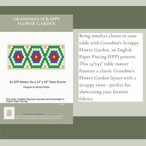 Grandma&#39;s Flower Garden Table Runner Pattern PDF English Paper Piecing Jelly Roll Friendly