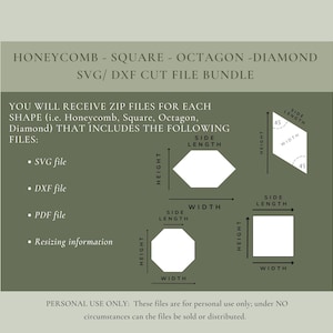 Honeycomb, Square, Octagon, & Diamond Cut Files: SVG, DXF for Cricut or Silhouette (Digital Download)