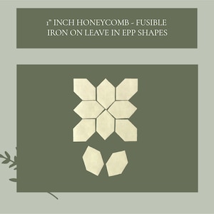 May include: A set of 1 inch fusible honeycomb iron-on shapes in a light beige color. The shapes are arranged in a flower pattern with two extra shapes below.