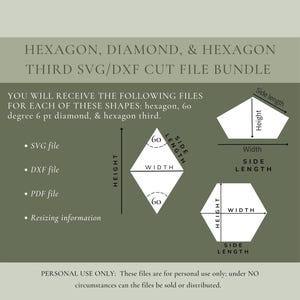 Zeshoek, diamant en zeshoek derde SVG DXF-bestandsbundel knippen l Cricut l silhouet l Engelse paperpiecing l EPP