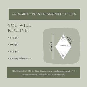 60 graders diamant SVG DXF klippfiler: För Cricut eller Silhouette (digital nedladdning)