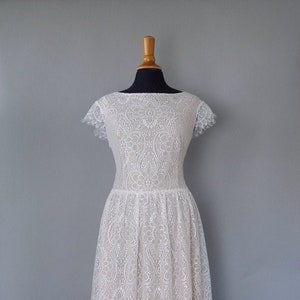 S O P H I A bridal gown, wedding dress, registry office dress, vintage dress, lace dress, boho, knee length dress, ivory,bridal, wedding